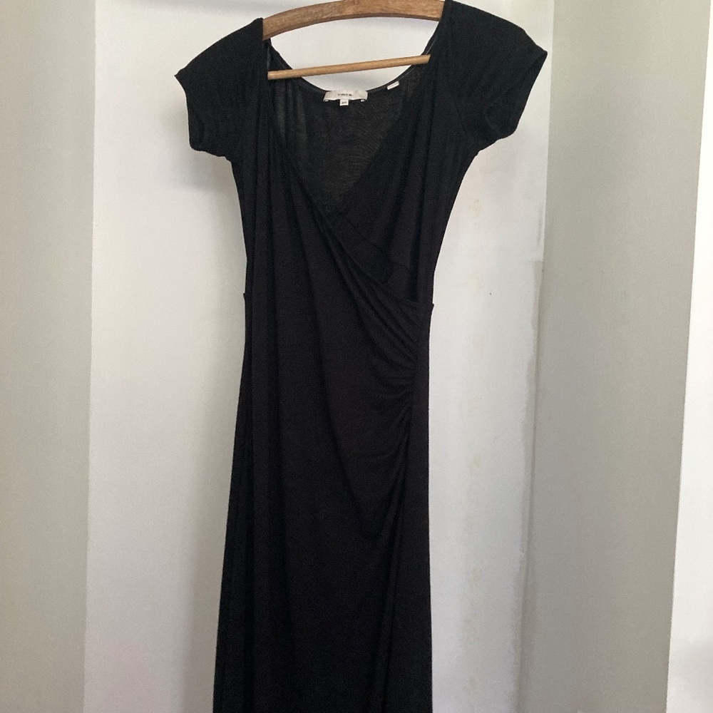 Vince Short Sleeve Off Shoulder Wrap Dress XXS Black